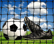 soccer ball and shoes in grass