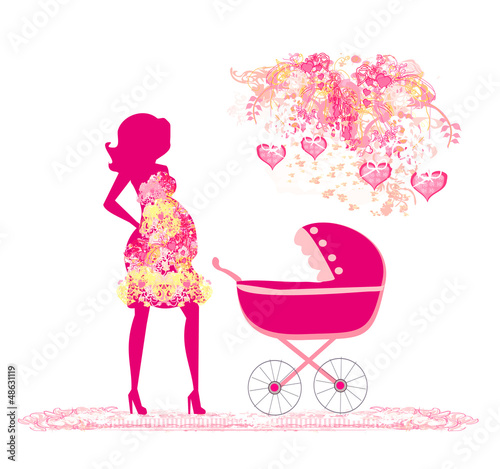 Illustration: mother with baby stroller mother with baby stroller