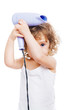 girl with a hair dryer