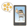 cartoon character of burglar hacking mobile