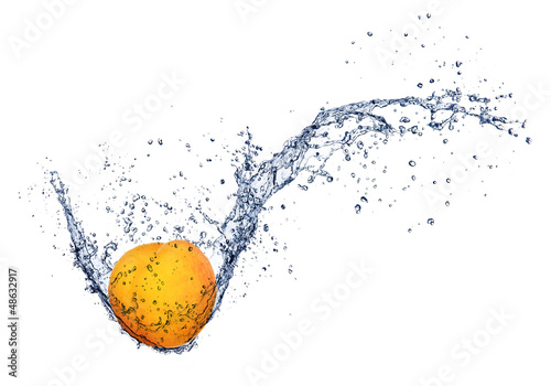 Photo: Fresh apricot in water splash, isolated on white background Fresh apricot in water splash, isolated on white background