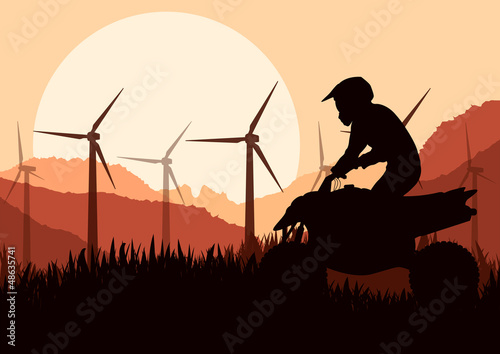 Vector: Wind electricity generators, windmills and all terrain motorcycl Wind electricity generators, windmills and all terrain motorcycl