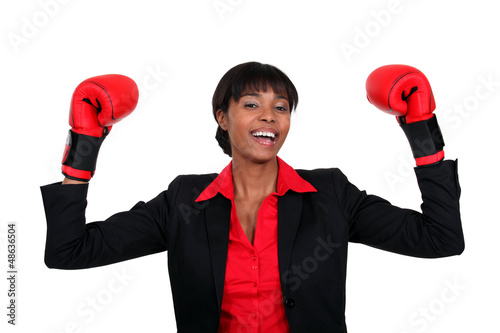 Photo: black lady with boxing gloves black lady with boxing gloves