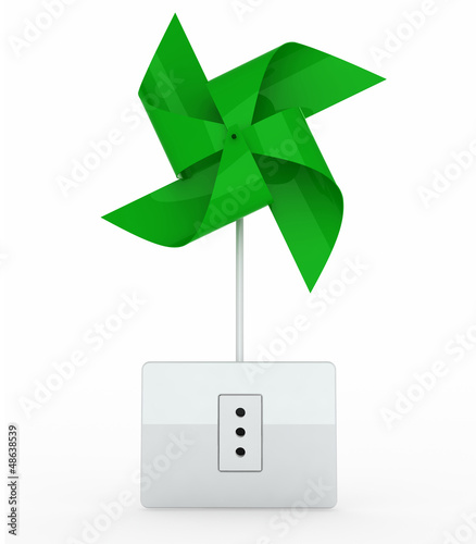 Illustration: green pinwheel over energy plug green pinwheel over energy plug