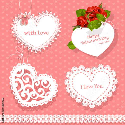 Vector: set of cards Valentine heart-shaped set of cards Valentine heart-shaped