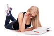 Photo: Student lying and studying Student lying and studying