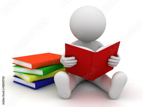 Illustration: 3d man sitting on the floor and reading a book over white 3d man sitting on the floor and reading a book over white