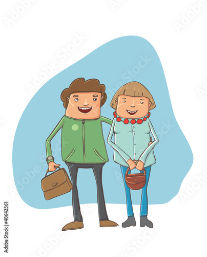 Vector: А young couple on the street А young couple on the street