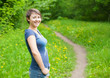 girl on a forest path road
