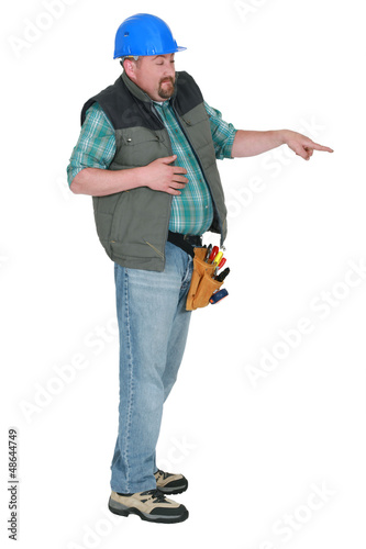 Photo: Nervous construction worker pointing Nervous construction worker pointing