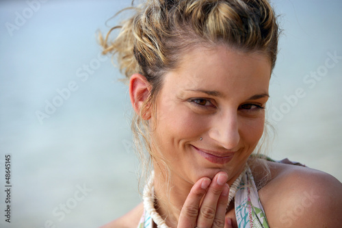 Photo: Shy blond at the beach Shy blond at the beach