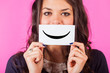 Photo: Happy Young Woman with Smiley Emoticon Happy Young Woman with Smiley Emoticon