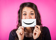 Happy Young Woman with Smiley Emoticon