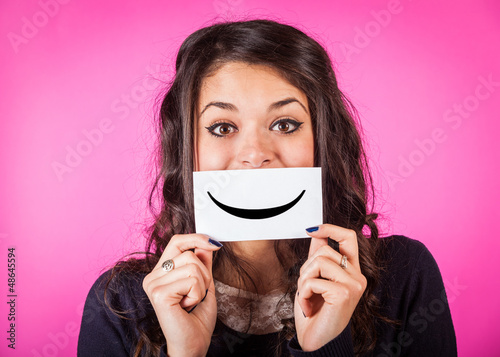 Photo: Happy Young Woman with Smiley Emoticon Happy Young Woman with Smiley Emoticon