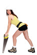 Sexy woman with an handsaw.