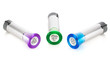 Three multi-colored LED flashlights