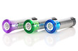 Three multi-colored LED flashlights