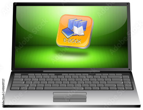 Illustration: Laptop mit E-Book Button Laptop mit E-Book Button