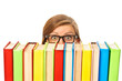 Photo: Happy smiling young student woman with books, isolated Happy smiling young student woman with books, isolated