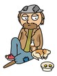Vector: Drunk homeless man begging with dog Drunk homeless man begging with dog