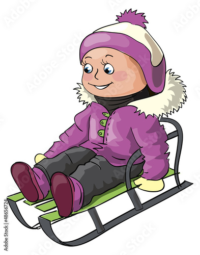 Vector: Girl riding on a sledge Girl riding on a sledge