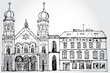 Illustration of Cozy Street with Synagogue