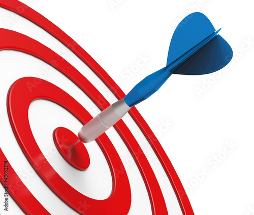 Photo: Blue Dart on Red Target Close-up Blue Dart on Red Target Close-up