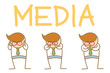 cartoon character of man expression as three wise monkey