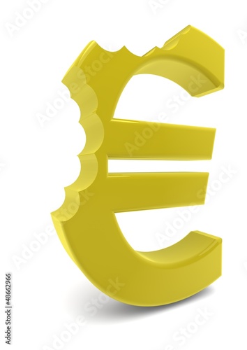 Illustration: Eurozeichen in Gold zweimal abgebissen Eurozeichen in Gold zweimal abgebissen