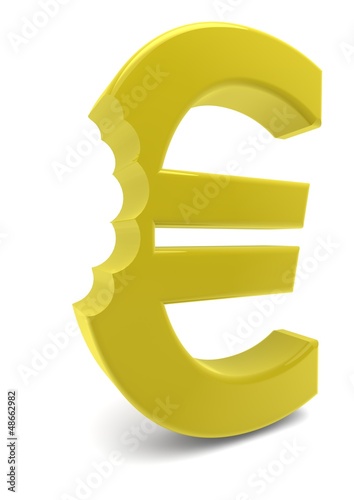 Illustration: Eurozeichen in Gold einmal abgebissen Eurozeichen in Gold einmal abgebissen