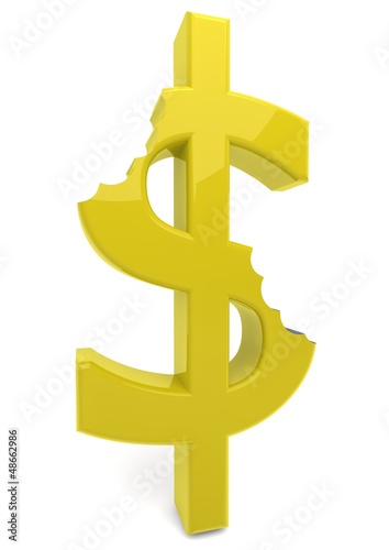 Illustration: Dollarzeichen in Gold zweimal Abgebissen Dollarzeichen in Gold zweimal Abgebissen