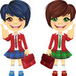 Vector: Vector smiling brunette cute schoolgirls Vector smiling brunette cute schoolgirls