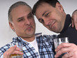 two friends drinking and having fun