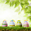 4 Ostereier vor Frühlingshintergrund