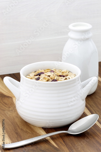 Photo: Delicious and healthy muesli with fresh milk Delicious and healthy muesli with fresh milk