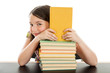 Photo: Elementary School Girl with Stack of Books Elementary School Girl with Stack of Books