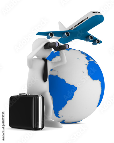 Illustration: man with binocular on white background. Isolated 3d image man with binocular on white background. Isolated 3d image