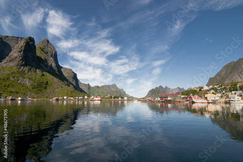 Photo: Lofoten Island Norway Fjord and village view from the boat Lofoten Island Norway Fjord and village view from the boat