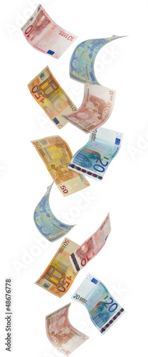 Photo: Euro paper currency falling Euro paper currency falling