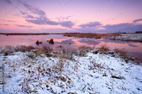 Photo: snow by lake at sunrise snow by lake at sunrise