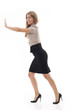 Businesswoman trying to push something