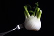 Foto: Frischer Fenchel auf Gabel aufgespießt Frischer Fenchel auf Gabel aufgespießt