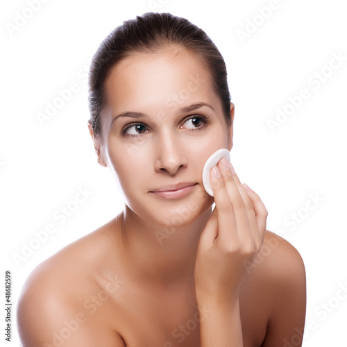 Photo: Beautiful Young Woman Touching Her Face Beautiful Young Woman Touching Her Face