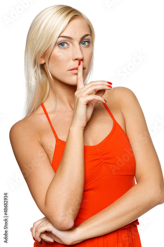 Photo: Beautiful woman asking to be quiet Beautiful woman asking to be quiet