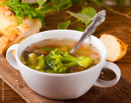 Photo: Vegetable broccoli soup and carrots, bread with fennel Vegetable broccoli soup and carrots, bread with fennel