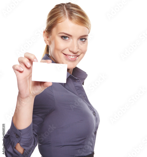 Photo: Businesswoman holding credit card Businesswoman holding credit card