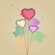 Card with hand-drawn sketch heart shape balloons