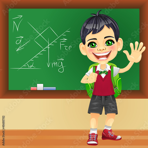Vector: Vector smiling schoolboy near blackboard Vector smiling schoolboy near blackboard