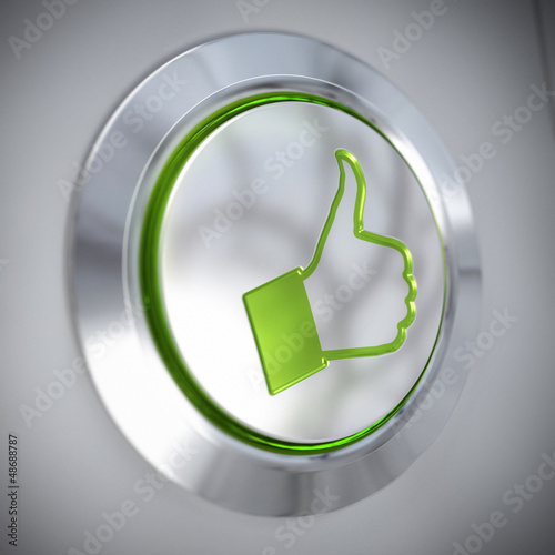 Illustration: thumbs up symbol, green like button, approved thumbs up symbol, green like button, approved