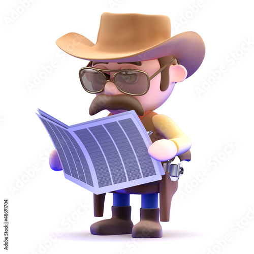 Illustration: Cowboy reads the wanted ads Cowboy reads the wanted ads